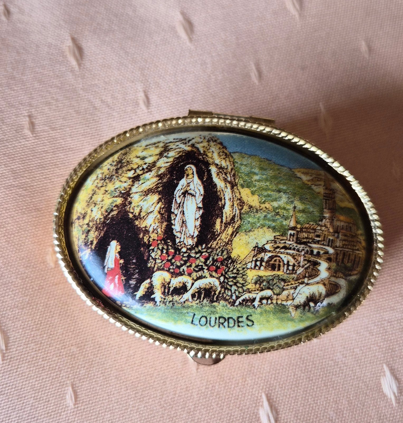 Brocante snuisterij doosje.Bovenkant porselein, Ophalen of Verzenden