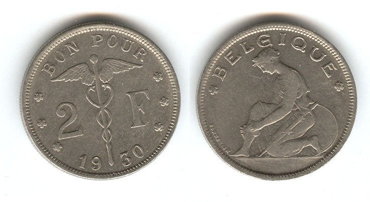 Belgique : 2 francs 1930 FRANÇAIS = morin 394 = rare, Envoi, Monnaie en vrac