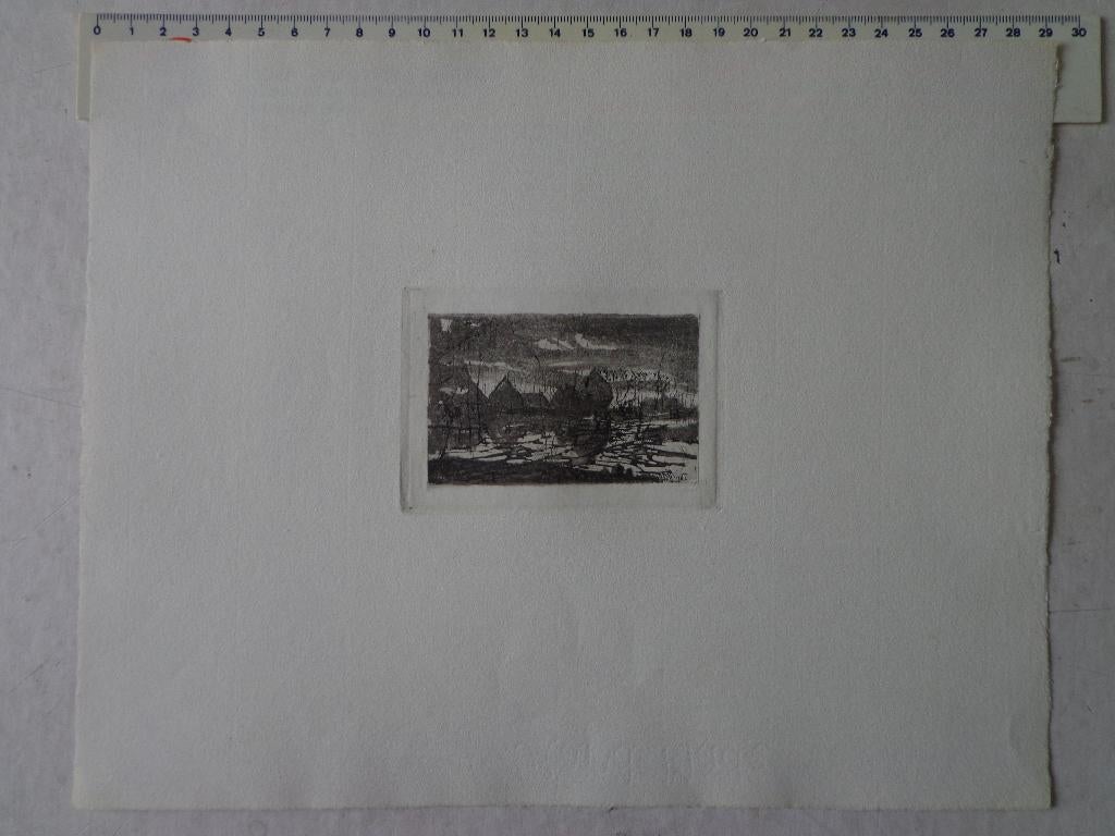 verfijnde ets van Gustaaf Den Duyts "Landschap", Antiek en Kunst, 1800 - 1899, Ets, Ophalen of Verzenden, Origineel