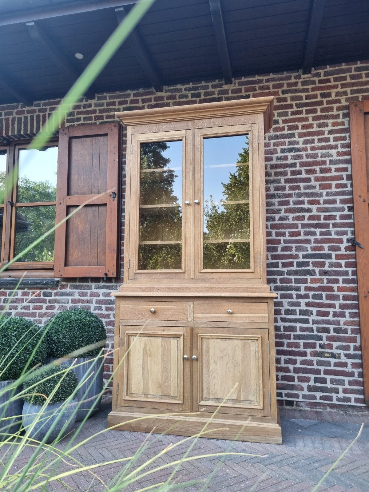 Eiken vitrinekast/buffetkast art., Huis en Inrichting, Kasten | Vitrinekasten, Ophalen, 100 tot 150 cm, 200 cm of meer, .