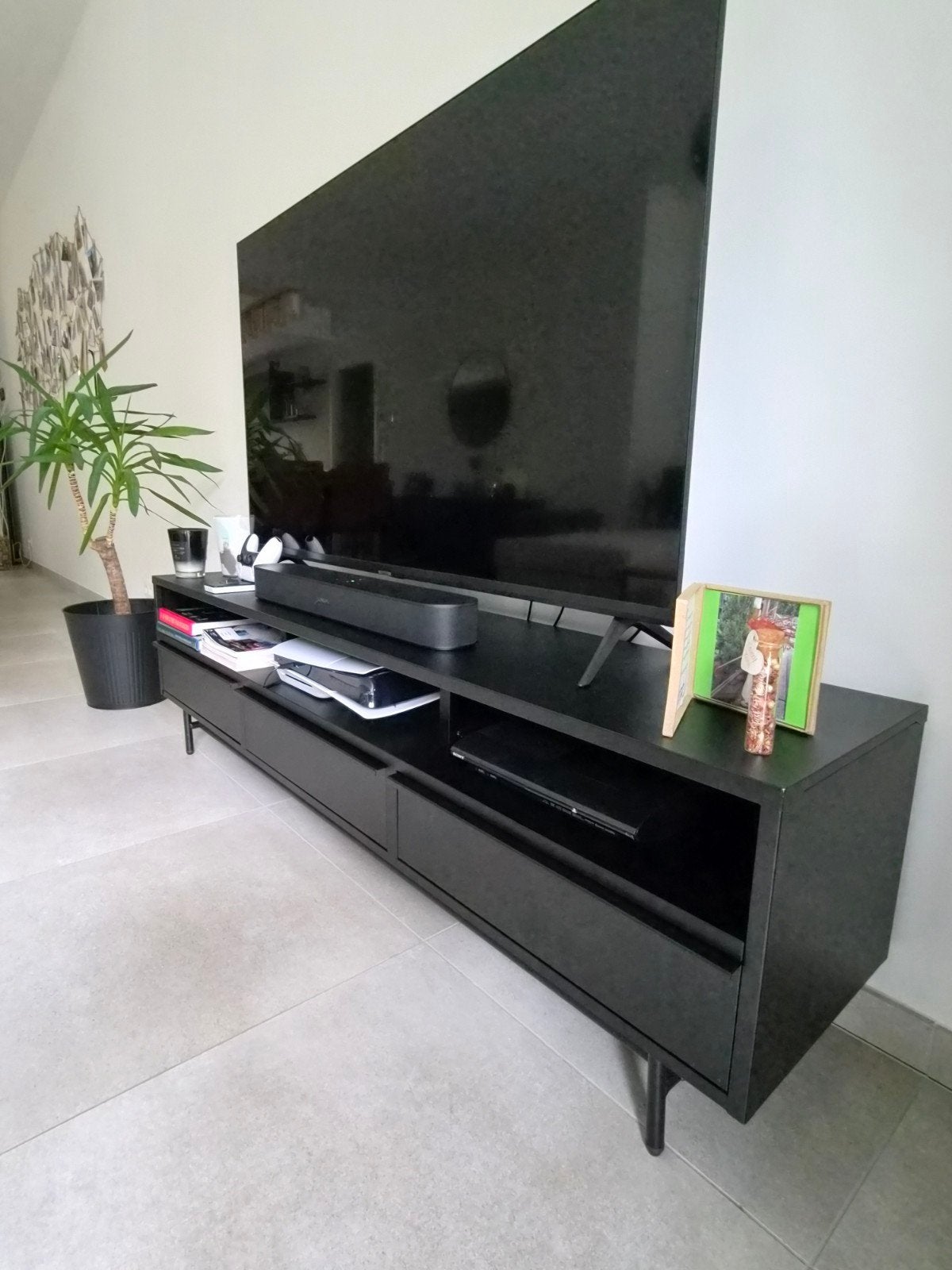 Meuble TV 3 tiroirs en métal noir, Enlèvement, Comme neuf, Métal