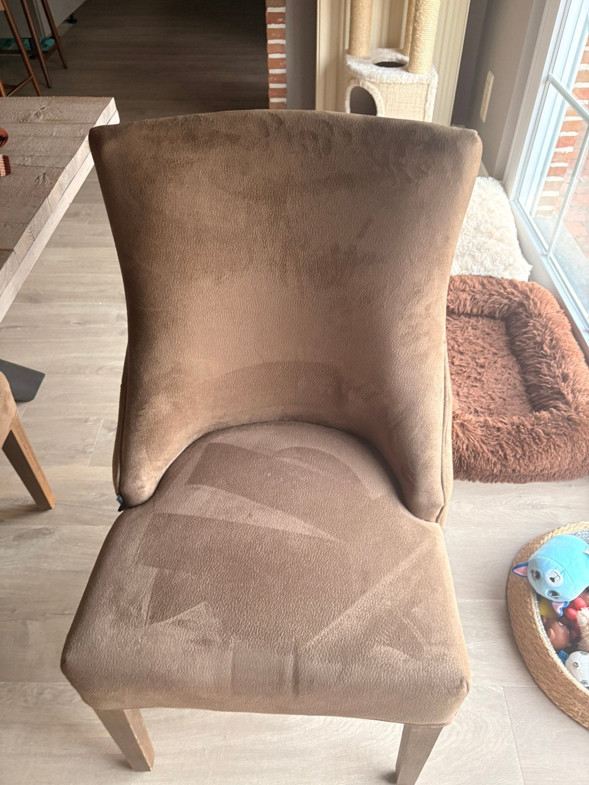 6 eetkamerstoelen Dubbelman design taupe, Ophalen, Overige materialen, Gebruikt, Overige kleuren