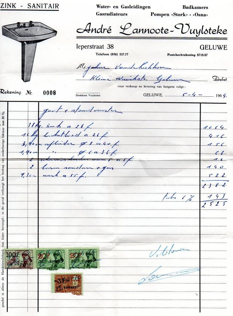 oude facturen Geluwe / Wervik, Ophalen of Verzenden