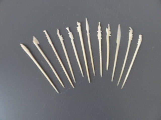 set van 12 Afrikaanse cocktail prikkers, L 13 cm, Wit, Natuurlijk materiaal, 13 cm, Afrika