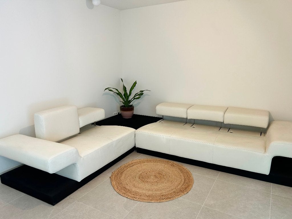 Unieke wit lederen designzetel, Huis en Inrichting, Ophalen, Gebruikt, Leer
