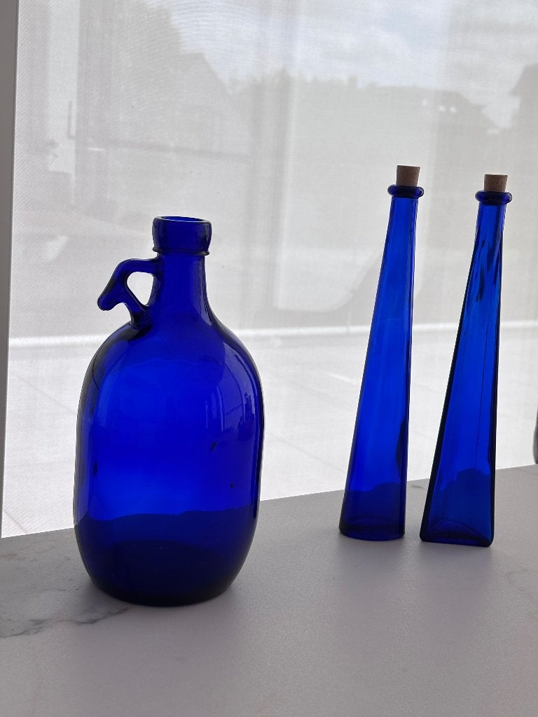 Vases en verre bleu, 30 cm, Comme neuf, Verre, Enlèvement