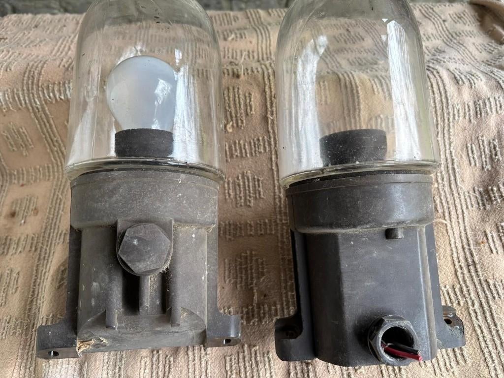 Oude Industriële lampen., Ophalen of Verzenden, Gebruikt, Glas, Rustiek