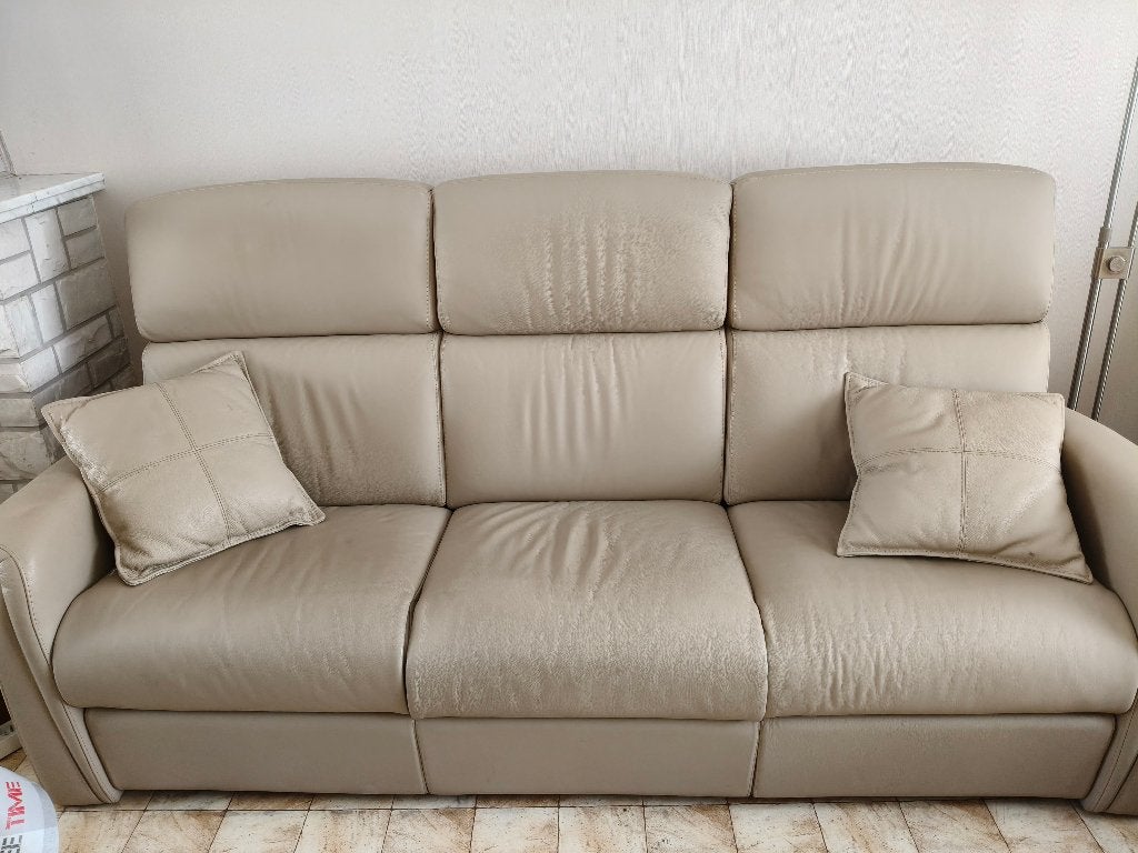 Prachtig lederen salon (3-zit) + el. relaxstoel, Huis en Inrichting, Ophalen, Gebruikt, Leer