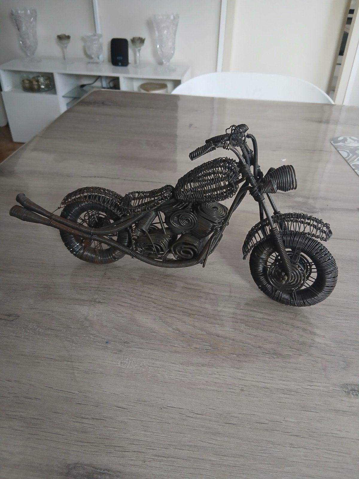 Sculpture miniature moto Chopper en fil de fer - Déco, Enlèvement ou Envoi, Utilisé