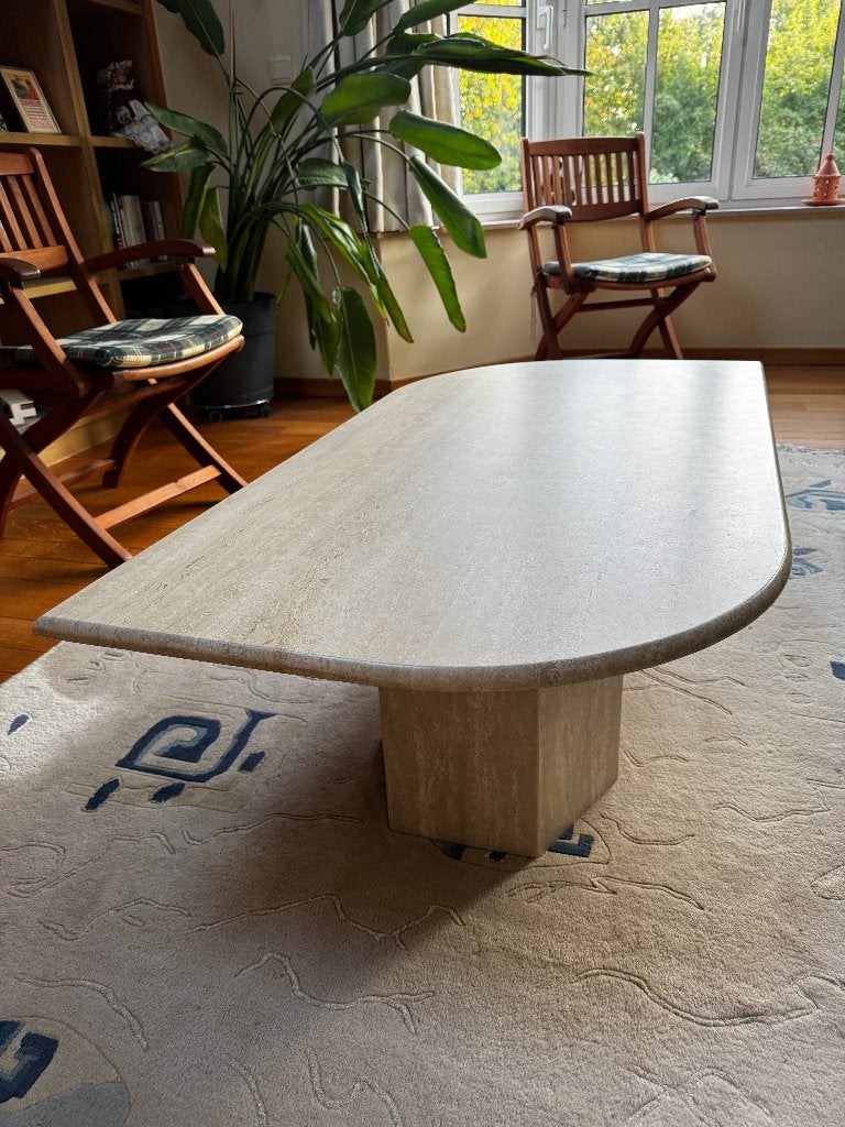 crèmekleurige travertin salontafel, Ophalen, Overige materialen, 100 tot 150 cm, 50 tot 100 cm