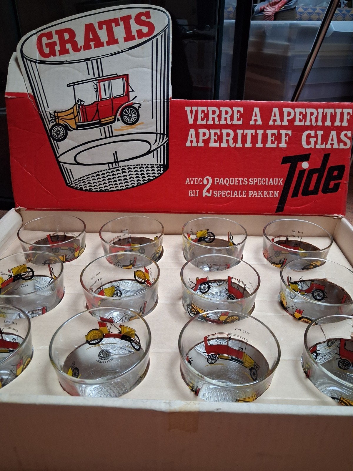 vintage Tide winkel display met oldtimer glazen retro 60's, Verzamelen, Retro, Ophalen of Verzenden