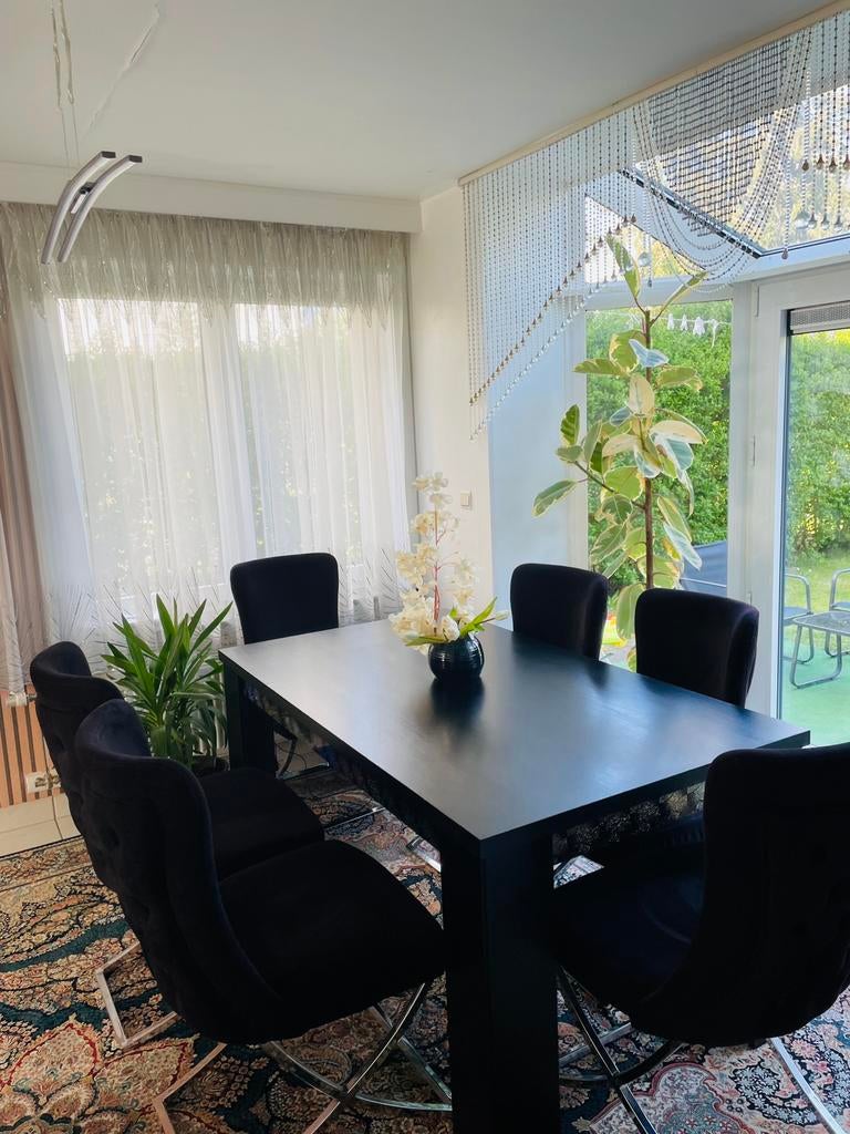 Moderne eettafel + 6 Stoelen, Huis en Inrichting, Ophalen, Zo goed als nieuw