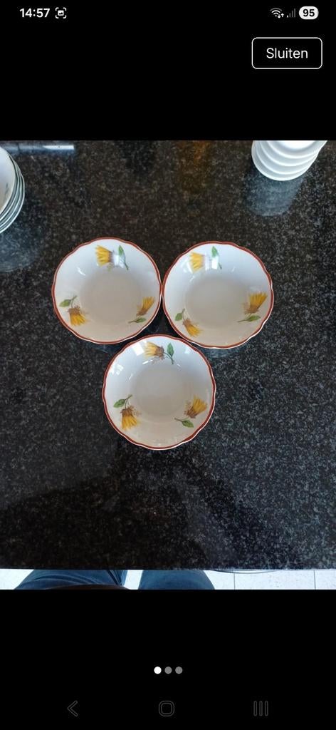 7 vintage schaaltjes geel/ blauw, Ophalen of Verzenden, Blauw, Vintage