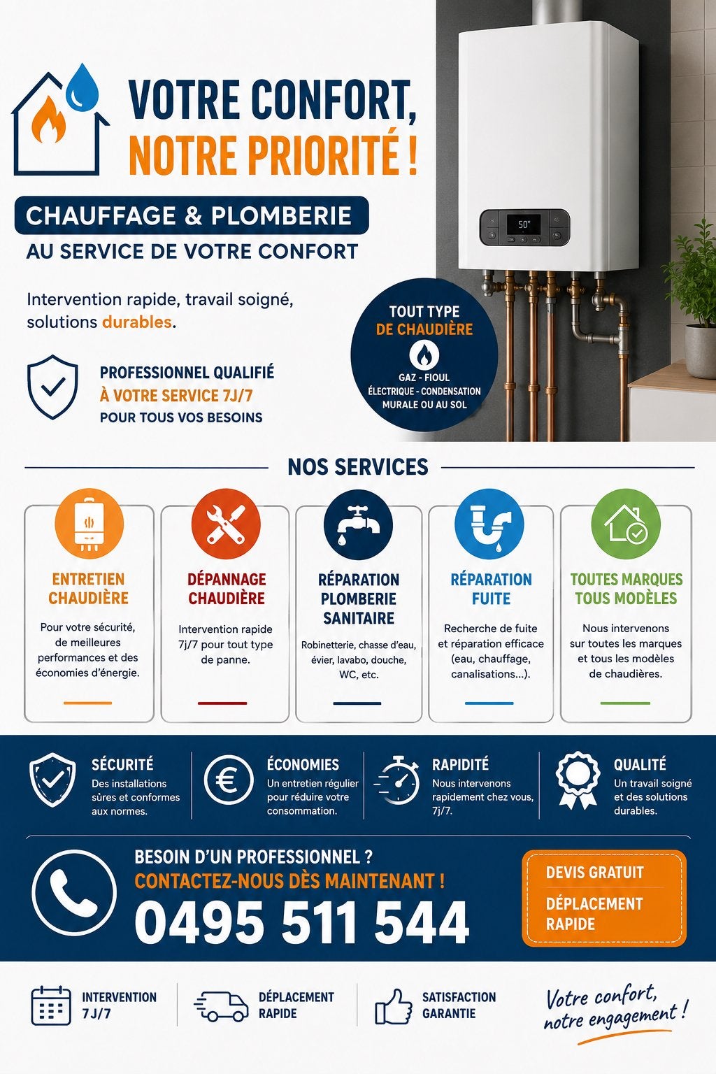 Plombier chauffagiste, Services & Professionnels, Service 24h/24, Réparation