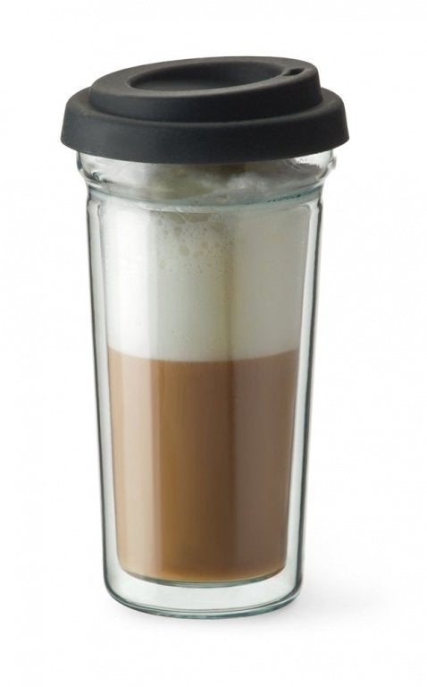 Drinkbeker dubbelwandig glas met siliconen deksel 30 of 40cl, Ophalen of Verzenden, Nieuw, Overige typen