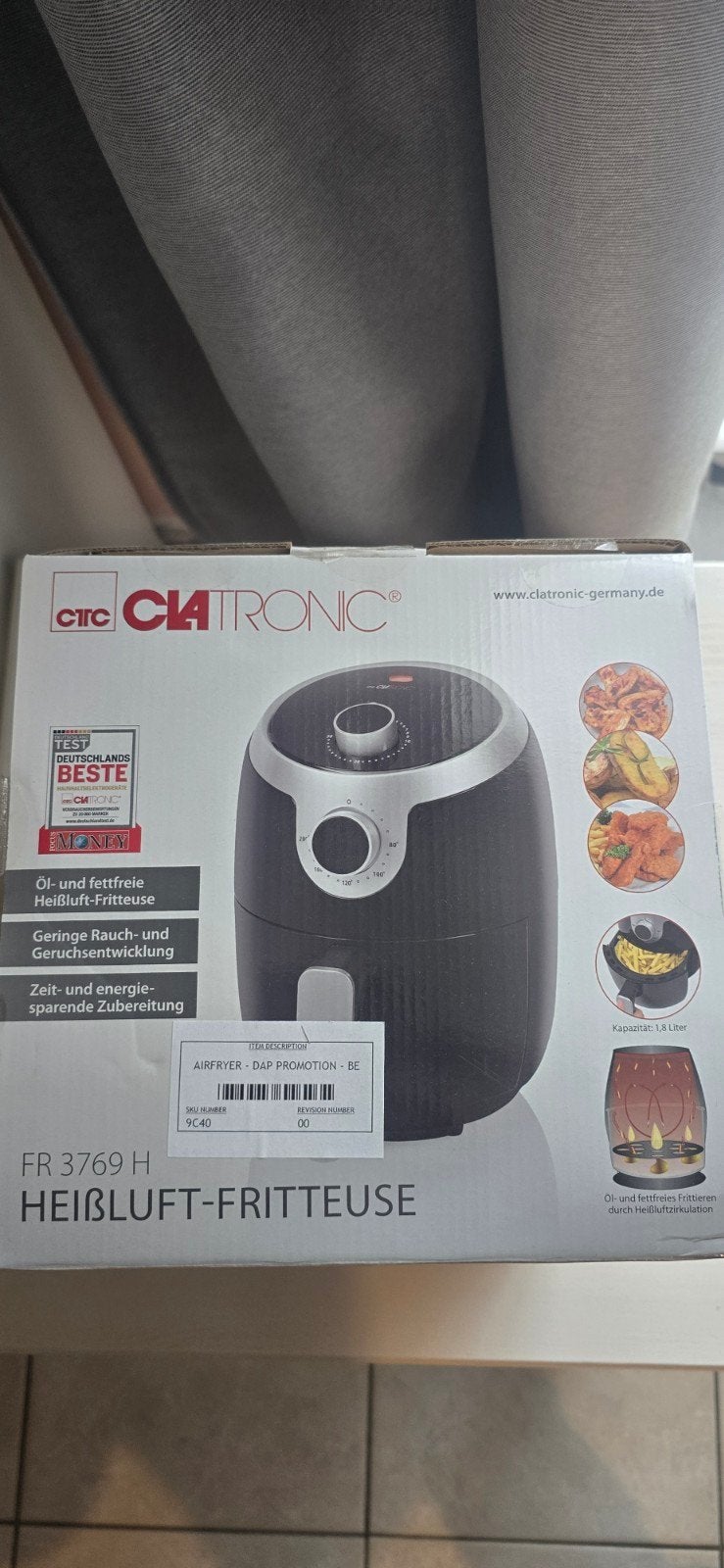 Clatronic FR 3769 H Air fryer., 1 à 2 litres, Enlèvement, Neuf, Pan intérieur amovible