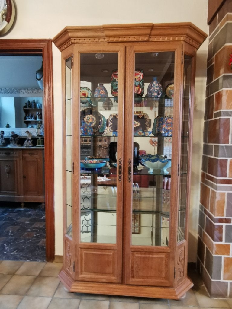 vitrine, Ophalen, Met deur(en), 100 tot 150 cm, Eikenhout