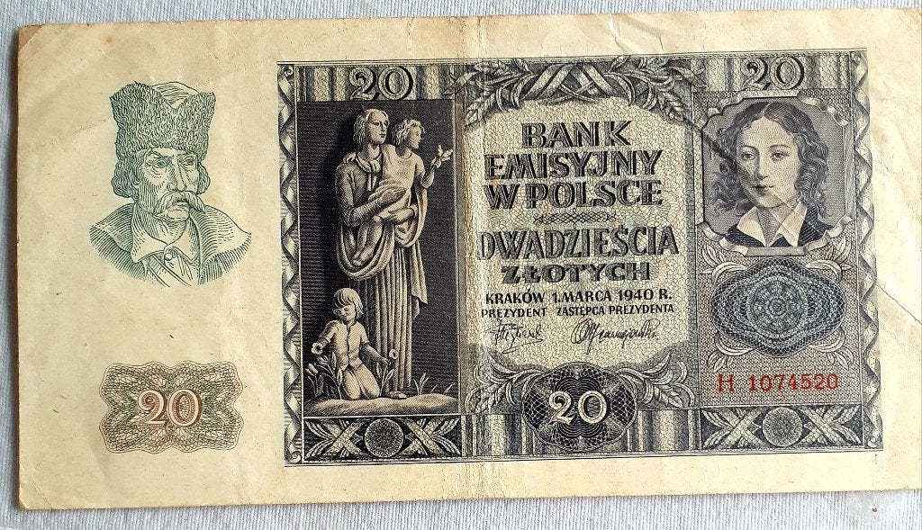 POLEN: 20 ZLOTYCH 1/3/1940 PICK 95, Ophalen of Verzenden, Polen, Los biljet