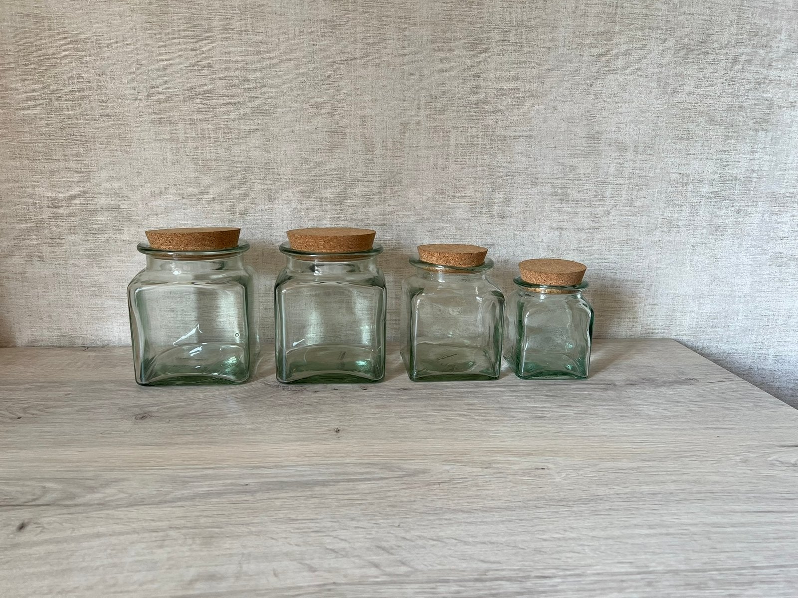 Lot 4 Bocaux Carrés verre épais & bouchons en liège - NEUFS, Pot de stockage, Enlèvement, Neuf, Verre