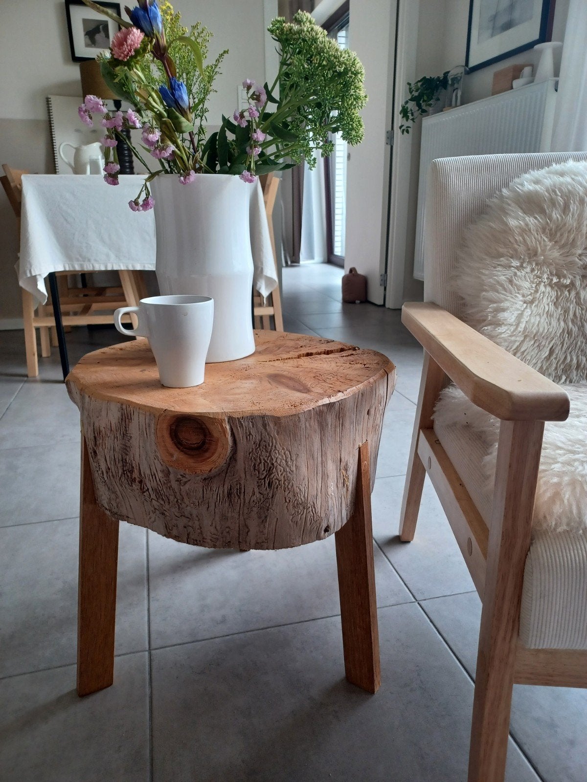 Bijzettafel. Boomstronk, handgemaakt., Rond, Moins de 55 cm, Enlèvement, Bois