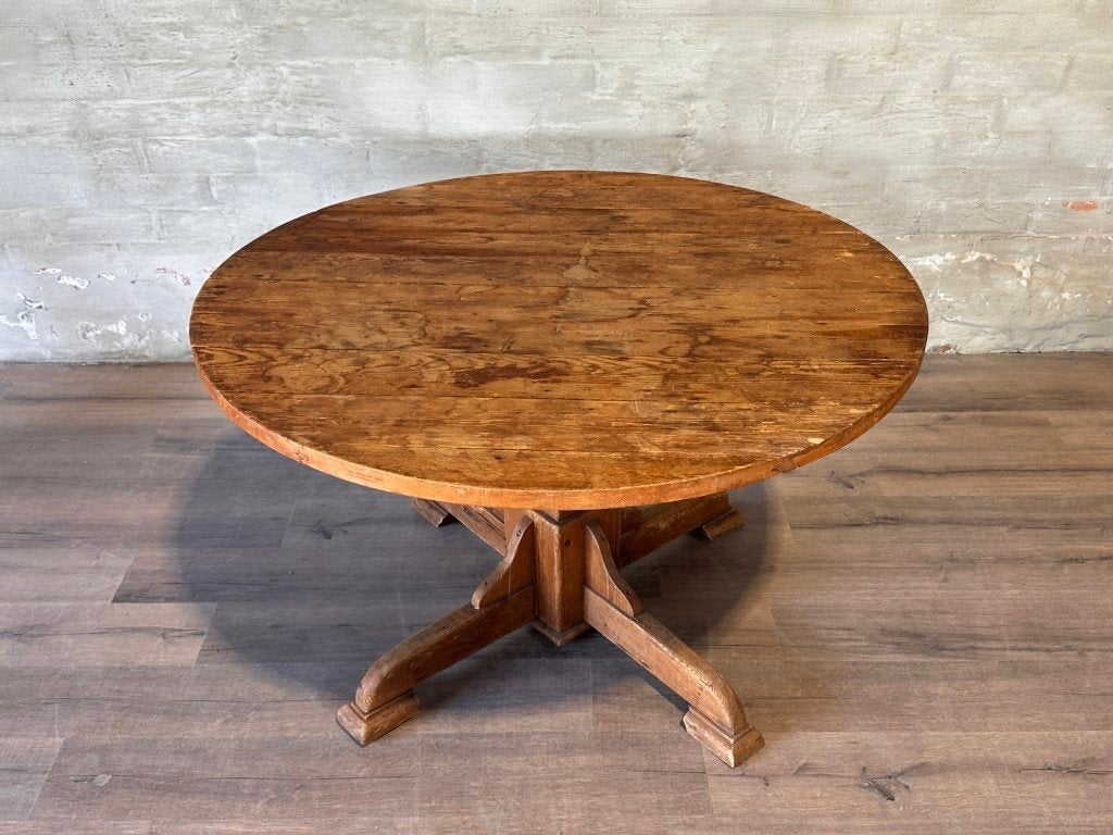 Table de ferme ancienne - 129 cm de diamètre + 77 cm de haut, Maison & Meubles, 100 à 150 cm, Quatre personnes, Enlèvement ou Envoi