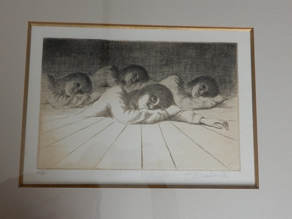 Ets Roland Devolder ‘4 liggende meisjes’, Antiek en Kunst, Ophalen, Ets, Gesigneerd