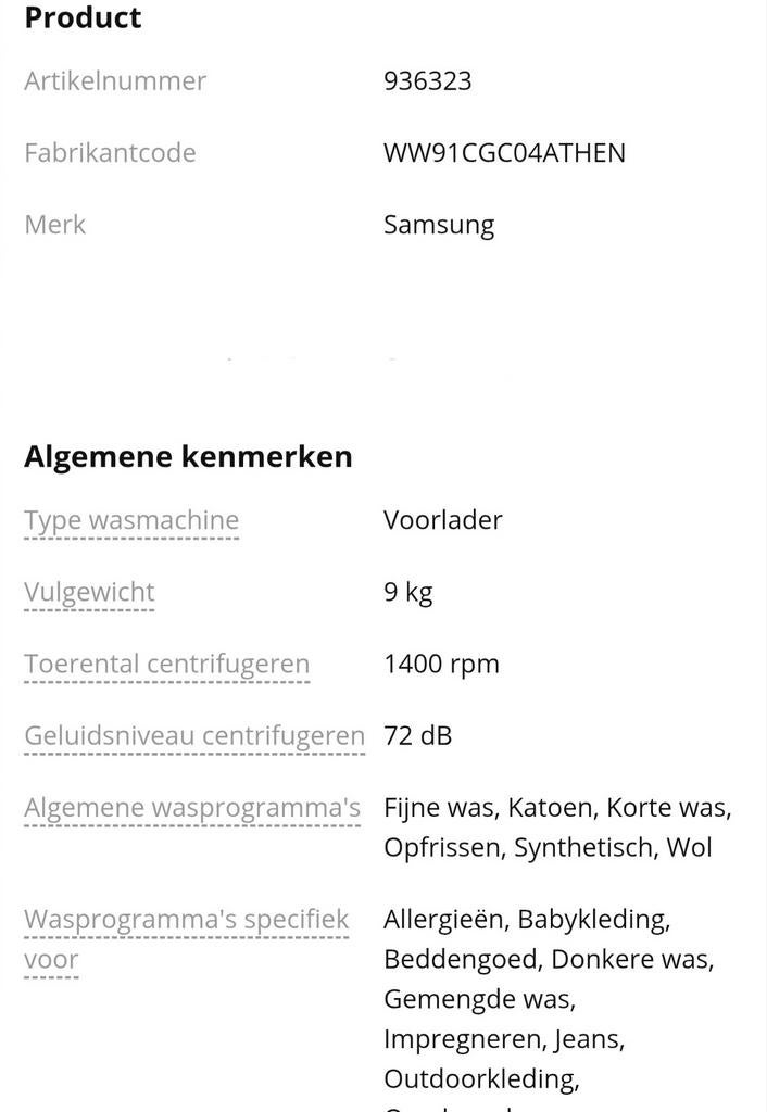 SAMSUNG WASMACHINE, Ophalen