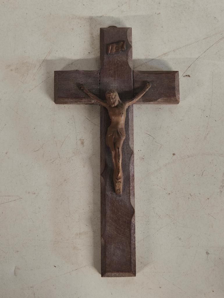 Jezus aan het kruis in hout & koper, Antiek en Kunst, Ophalen of Verzenden