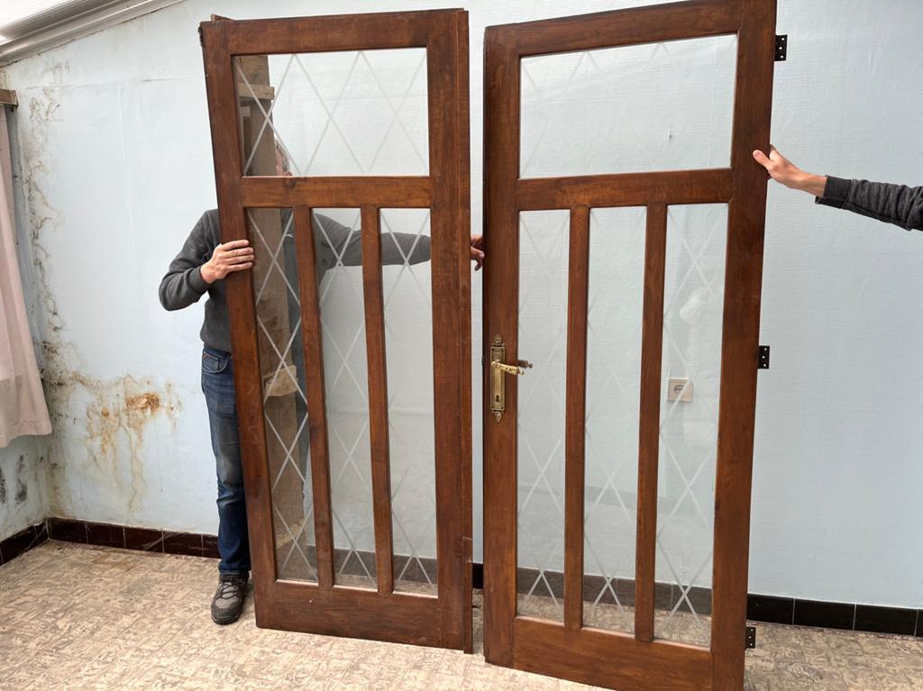 Dubbele eiken deur met glas, Doe-het-zelf en Bouw, Raamkozijnen en Schuifdeuren, Ophalen, Gebruikt