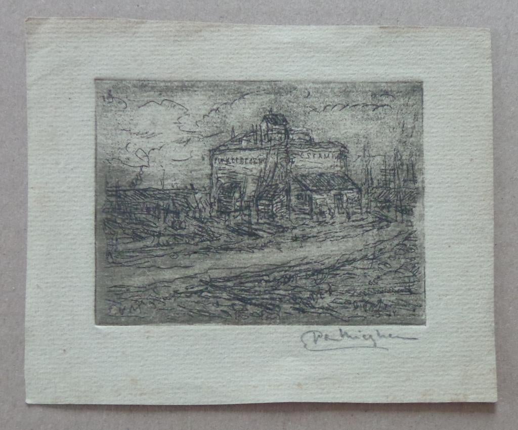 EUGEEN VAN MIEGHEM / ESTAMINET / ZW-W ETS / 11x14cm / SIG, Antiquités & Art, Enlèvement ou Envoi