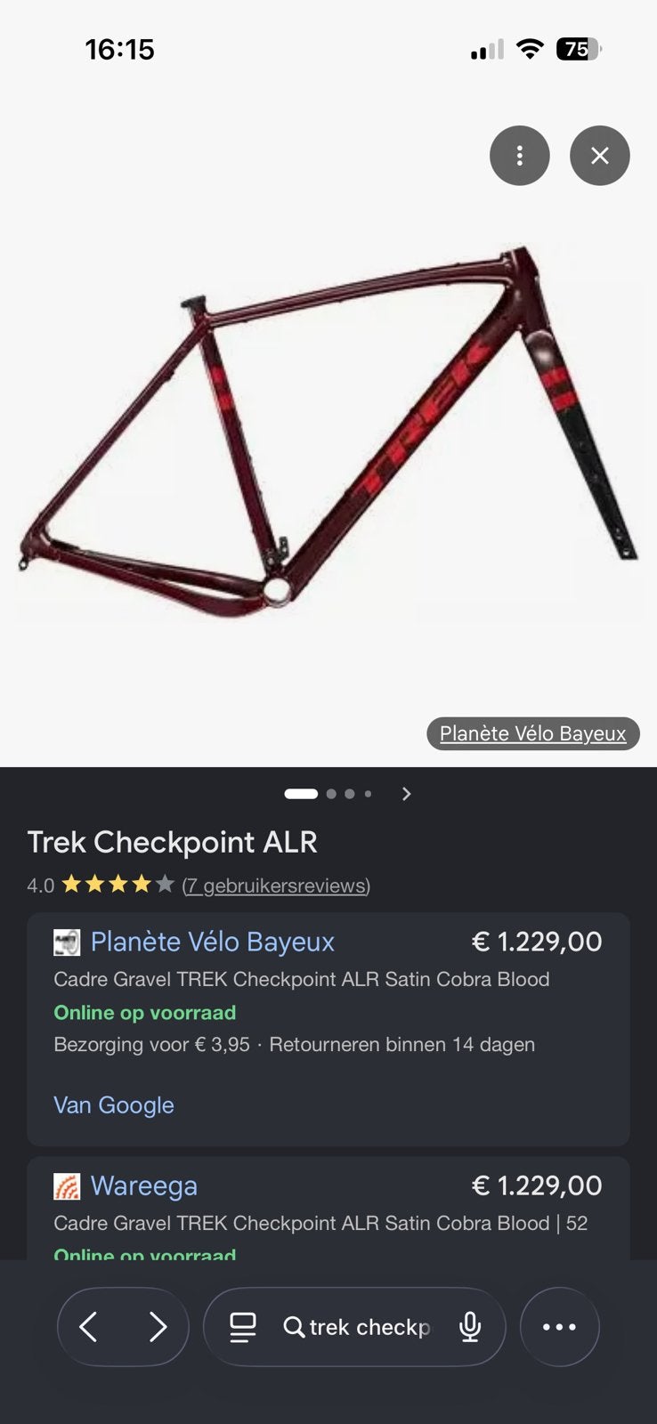 Gravel bike frame TREK checkpoint ALR Satin Cobra Blood, Fietsen en Brommers, Fietsen | Racefietsen, Ophalen, Nieuw, Heren, Overige merken