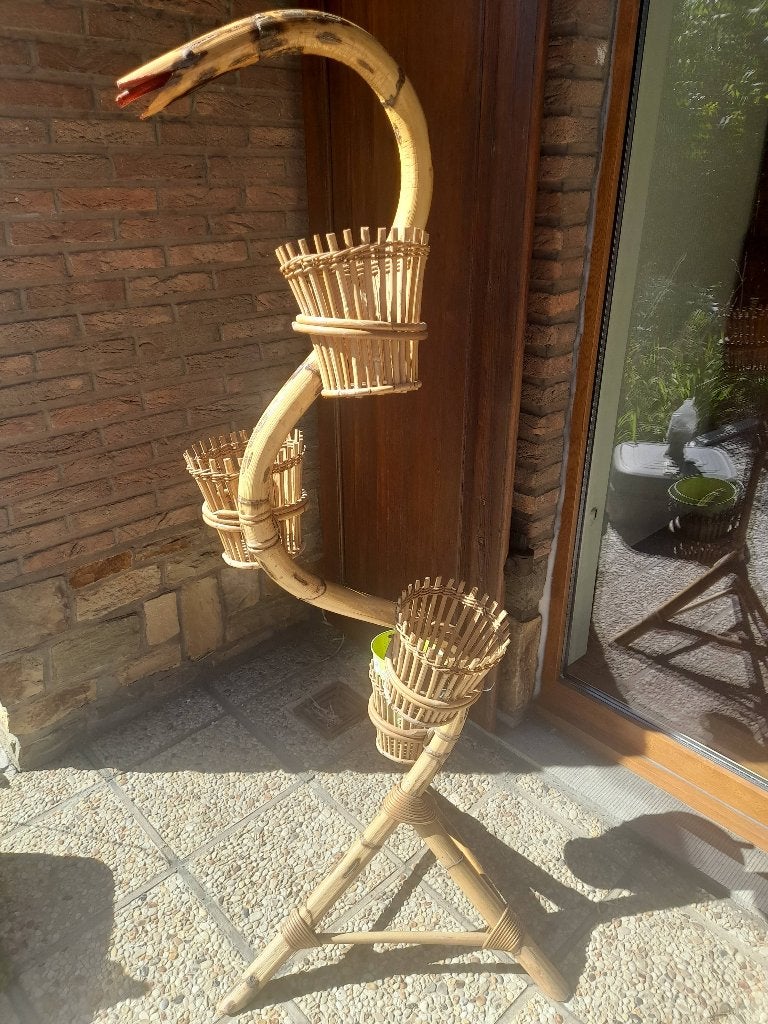 Vintage rotan plantenstandaard ‘slang’, Antiek en Kunst, Ophalen