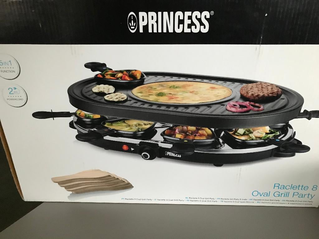 Raclette grill party set 8 pers Princess +pannenkoekenzone, Ophalen, Zo goed als nieuw, 8 personen of meer
