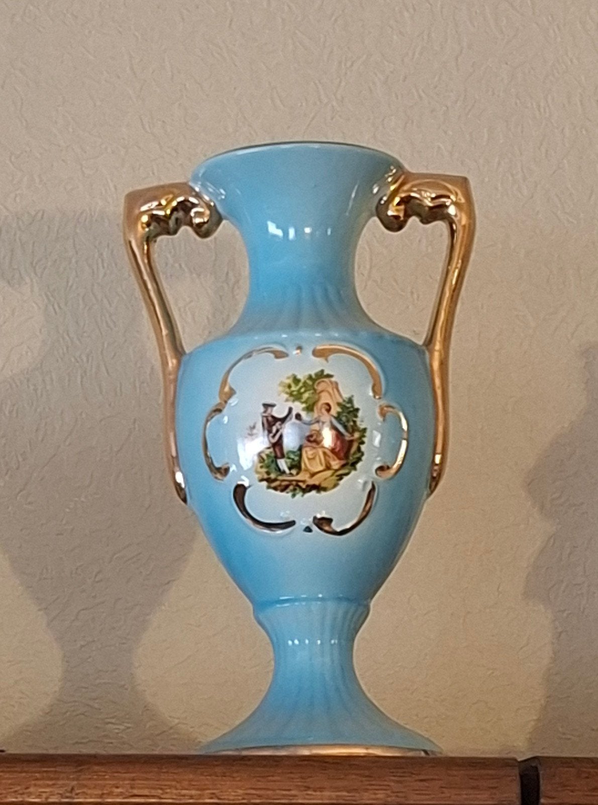 3-delig italiaans schouwstuk van lichtblauw porselein, Antiek en Kunst, Ophalen