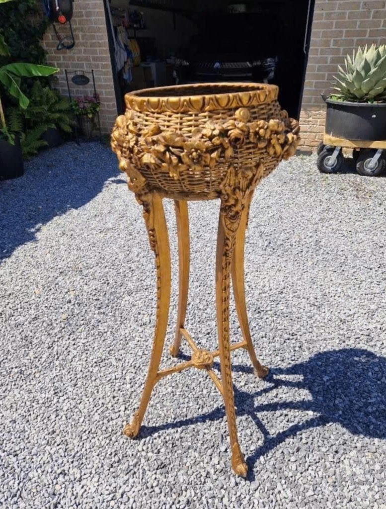 Antieke houten korf - staander, Antiek en Kunst, Ophalen
