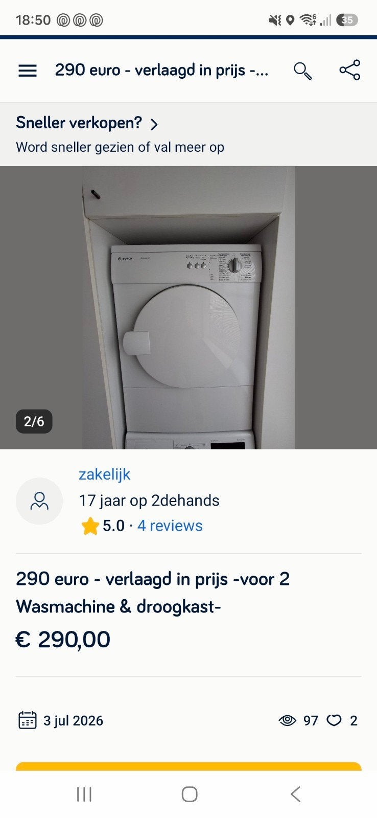 Bosh Goed werkende droogkast, Elektronische apparatuur, Ophalen, Gebruikt, Luchtafvoer, Anti-kreukfase