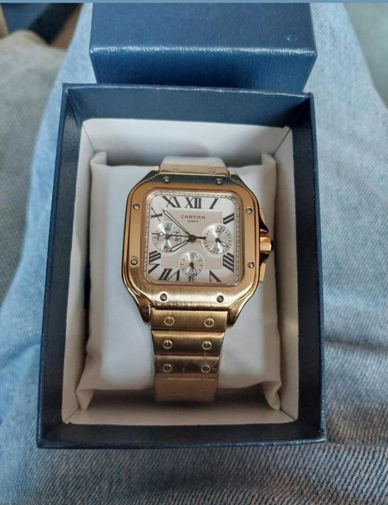 Chronographe de travail Cartier Santos couleur or (Nouveau), Autres marques, Enlèvement ou Envoi, Acier, Acier