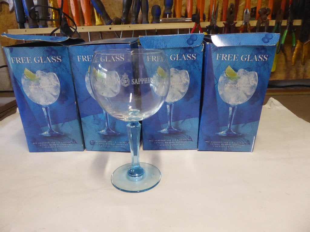 4 X verre GIN BOMBEY SAPHYRE, Collections, Enlèvement, Utilisé, Verres et Verres à shot