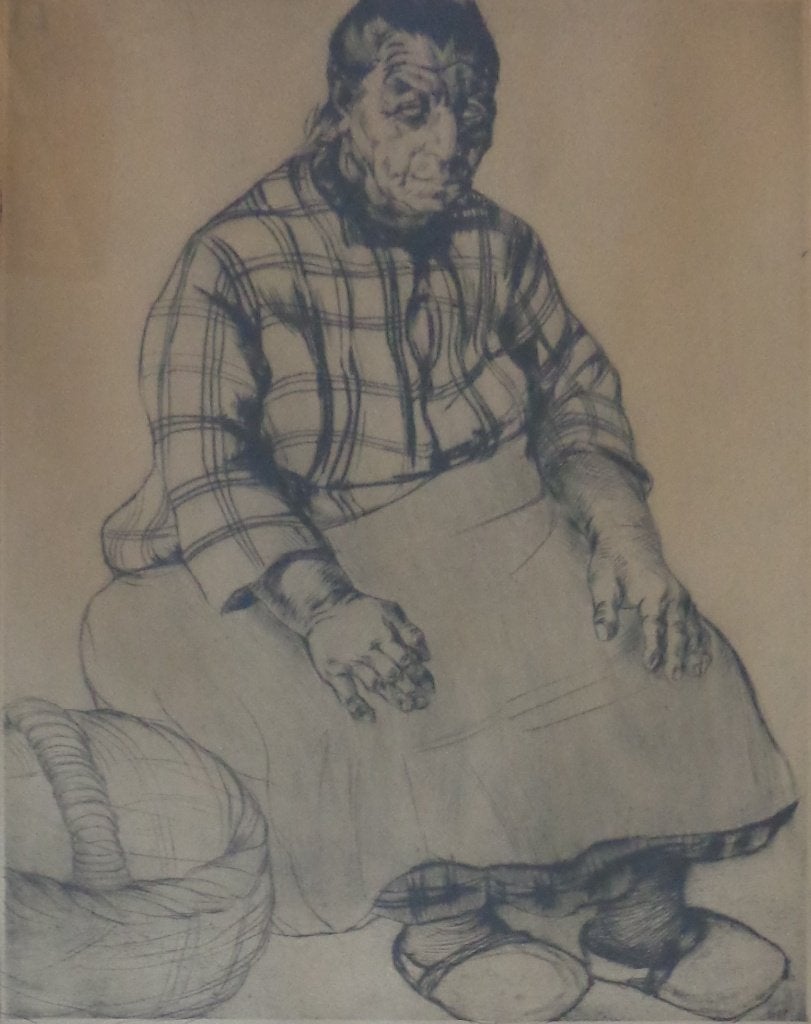 JACQUES BOONEN / ZITTENDE VROUW / ZW-W ETS / 74x61cm / KADER, Ophalen, Dagelijks leven, Ets, Gesigneerd