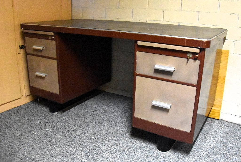 mooie oude ijzeren bureau jaren '60-'70  175x75x78, Ophalen, Gebruikt