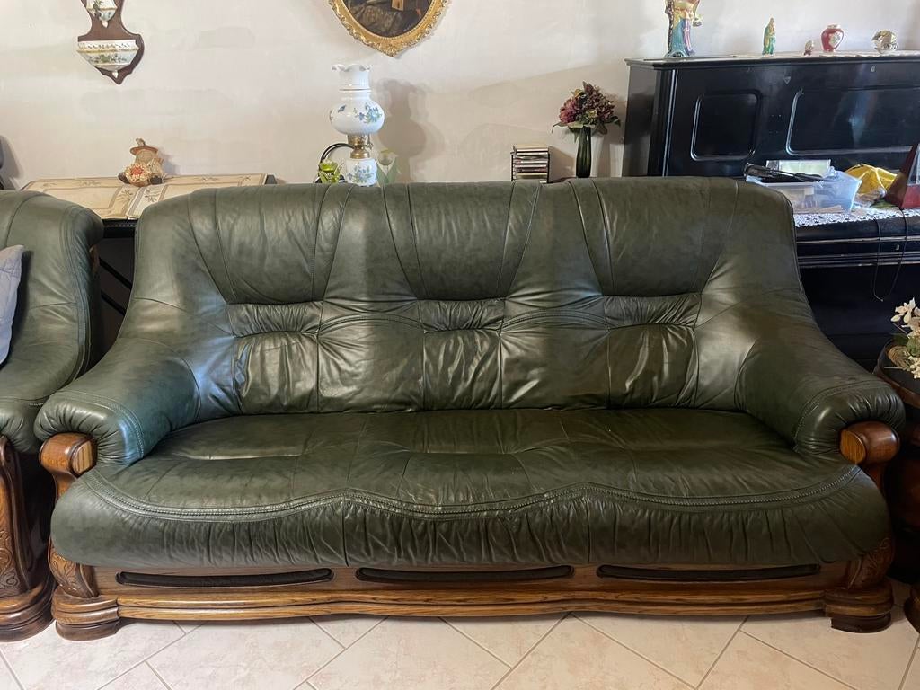 Ensemble de canapés en cuir : 3 places et 2 places, Trois personnes, Moins de 75 cm, 200 à 250 cm, Banc droit