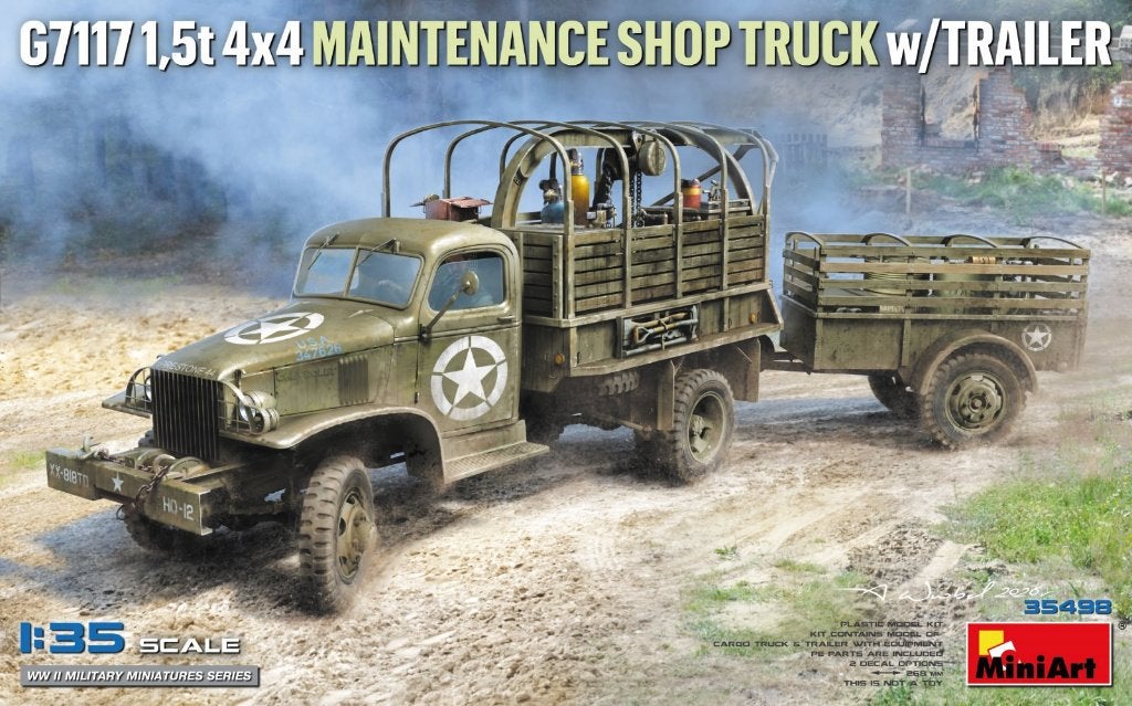 MINIART 35498 G7117 1,5T 4X4 MAIN. SHOP TRUCK W/TRAILER 1/35, Overige merken, 1:32 tot 1:50, Nieuw, Ophalen of Verzenden