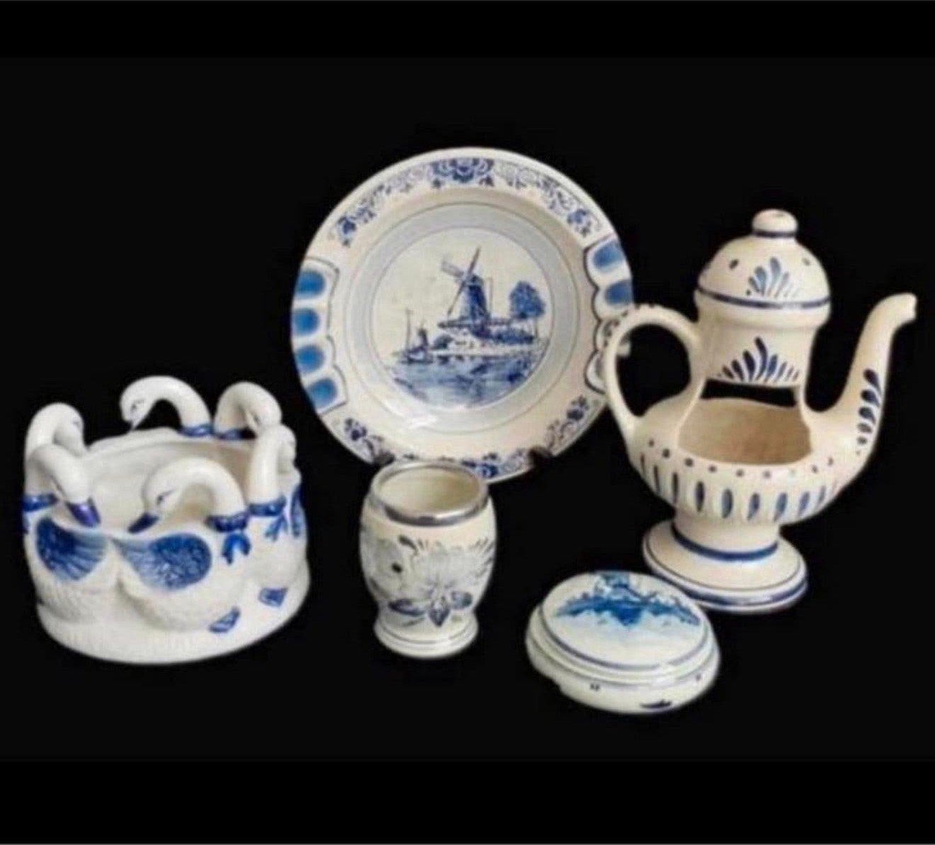 Set 1950-1960 antiek Delftsblauw servies theepot Vaas Pot, Ophalen of Verzenden