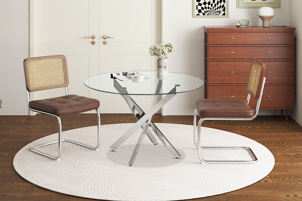 33M Tafel 'Lasi' 120 cm rond Glas met chroom poten +Levering, Huis en Inrichting, Tafels | Eettafels, Rond, Nieuw, Ophalen of Verzenden