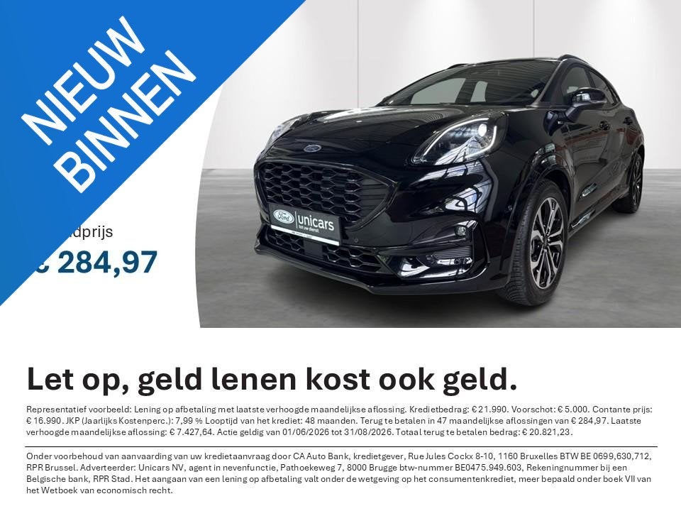 Ford Puma 1.0i Ecoboost mHEV 114kW Aut. ST-Line X AUTOMAAT, Zwart, 155 pk, Bedrijf, 3 cilinders