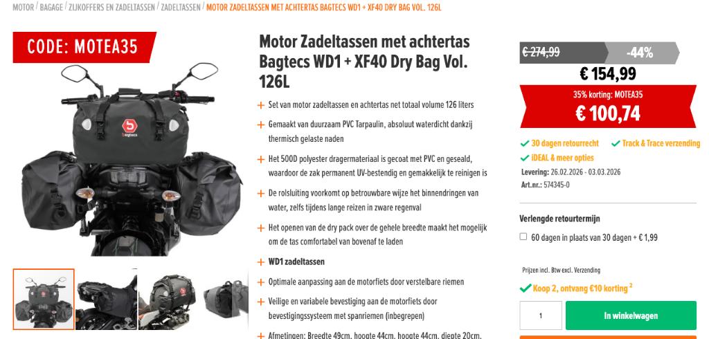 Zadeltassen met achtertas, Ophalen