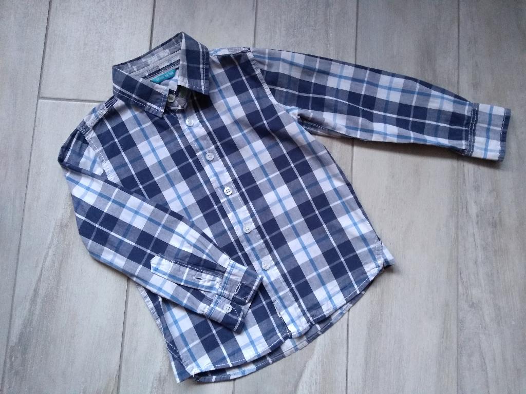 ★ M98/104 - Hemd ruitjes blauw, Kinderen en Baby's, Kinderkleding | Maat 98, Ophalen of Verzenden, Zo goed als nieuw, Jongen, Overhemd of Blouse