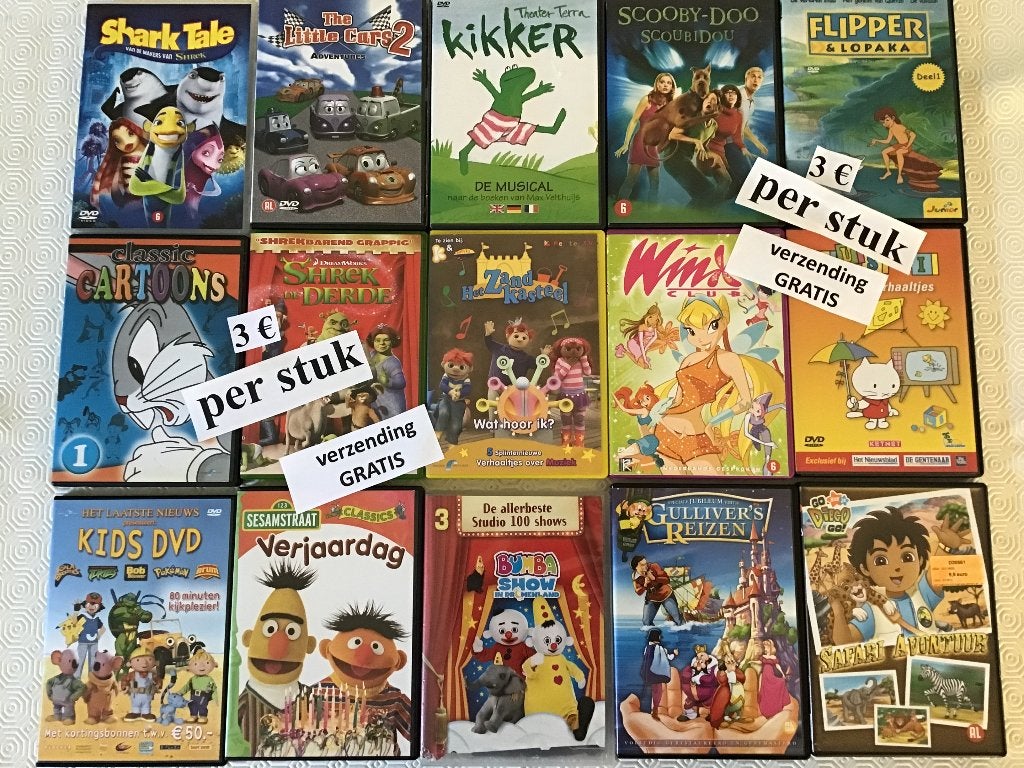 15 dvd's tekenfilms aan 3 € met gratis verzending, Ophalen of Verzenden, Zo goed als nieuw