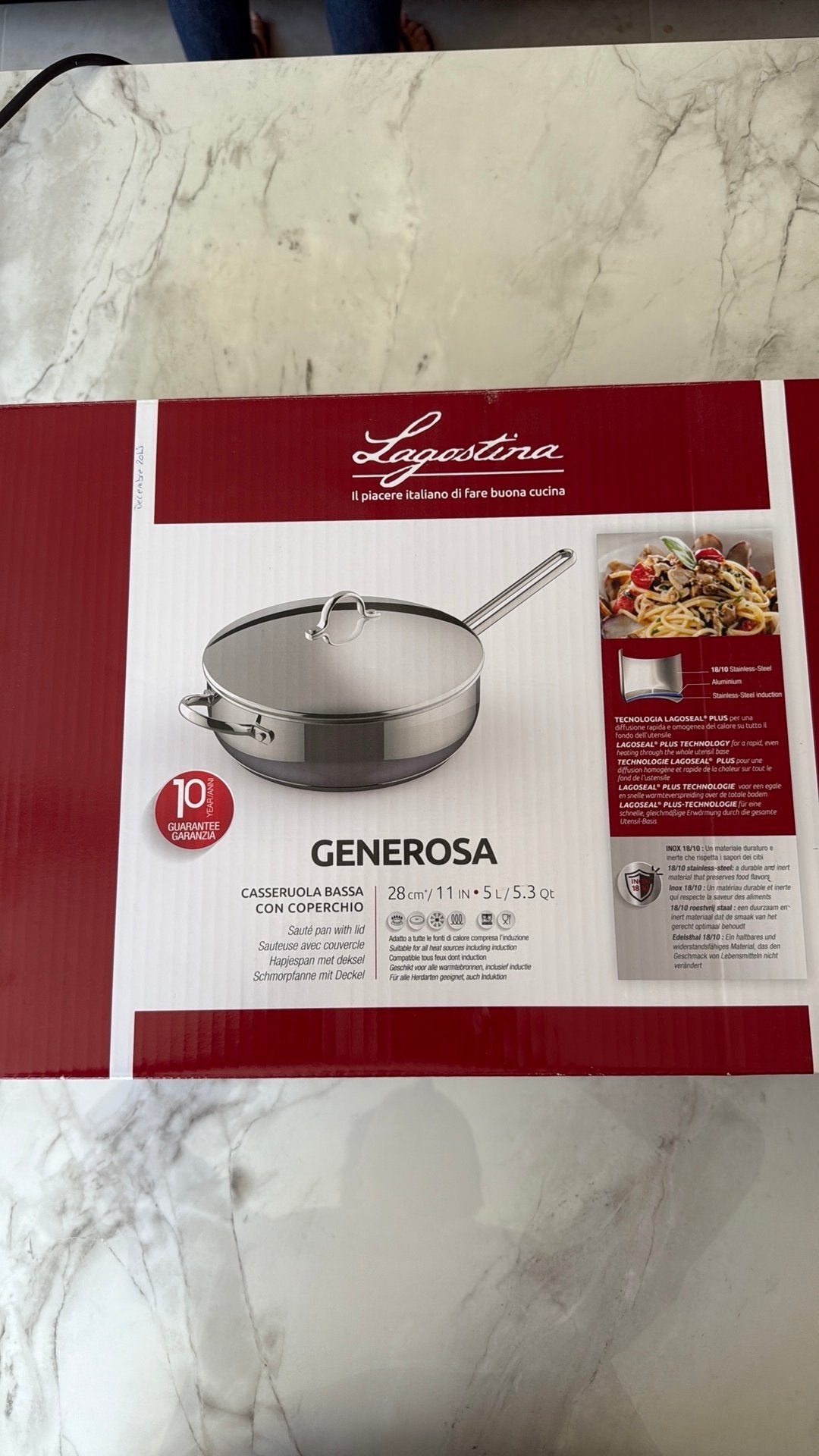 Nieuwe Lagostina Generosa Hapjespan 28 cm / 5L met deksel, Huis en Inrichting, Met handvatten, Ophalen, Nieuw, Inox