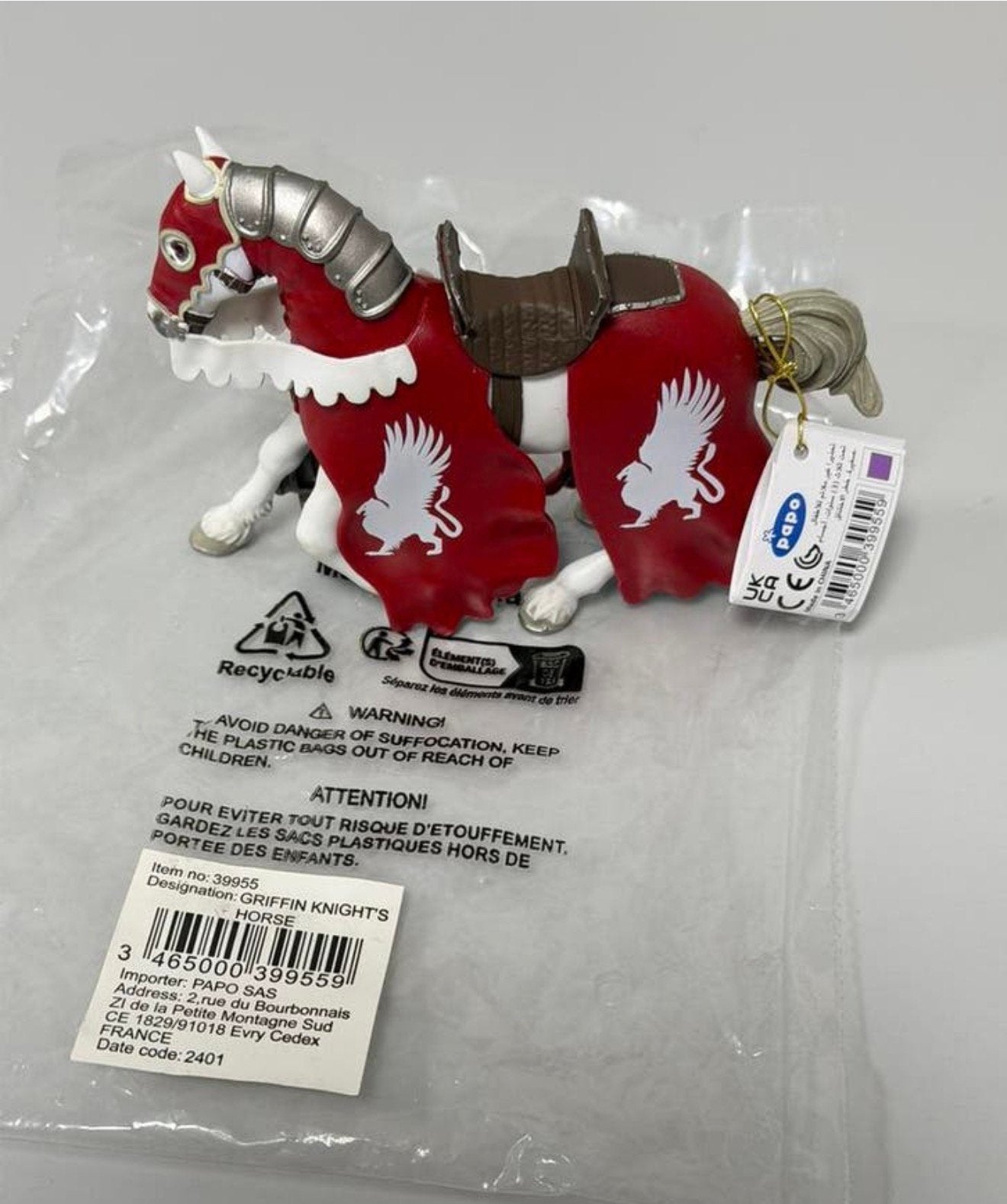 Papo Griffin Knight knight’s Horse 39955 Ridder Paard 13 cm, Ophalen of Verzenden, Nieuw
